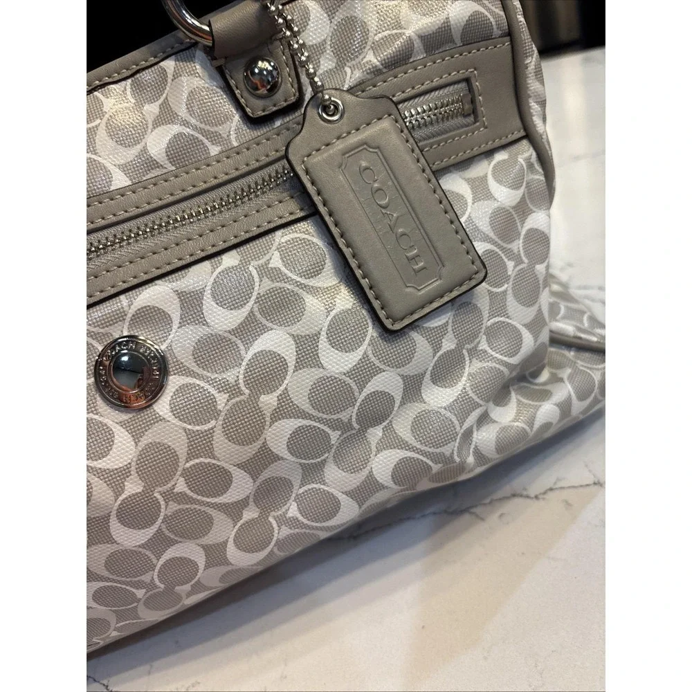 COACH Chelsea Signature Bias Tote Bag Handbag Gray White Coated Canvas